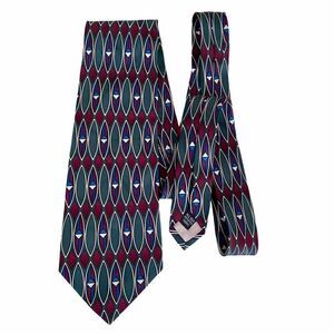 Vintage Albert Nipon Geo Mod Burgundy Silk Tie